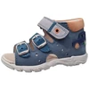 Kép 1/4 - Sötétkék és szürke valódi bőr Linea kisfiú szandál kék autó díszítéssel és csatos pántokkal
