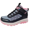 Kép 1/5 - Fekete, világoskék és rózsaszín Skechers Waterproof vízálló lány téli bakancs tépőzárral, meleg béléssel és rózsaszín barázdált talppal