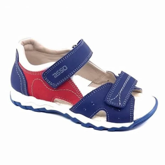 Asso tépőzáras kék-piros-szürke fiú szandál 33-as méret