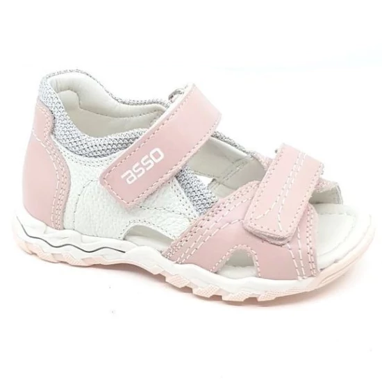Asso bőr gyerekszandál rózsaszín-fehér 25-ös méret