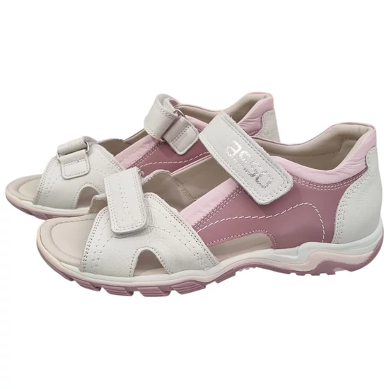 Elegáns mályva és fehér színű, valódi bőrből készült, dupla tépőzáras Asso lány szandál