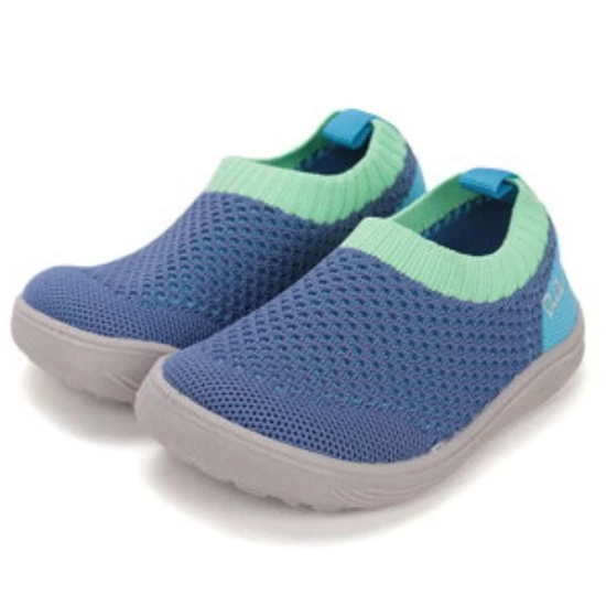 Kék D.D.Step kisfiú barefoot sportcipő élénkzöld rugalmas szegéllyel és vékony szürke talppal