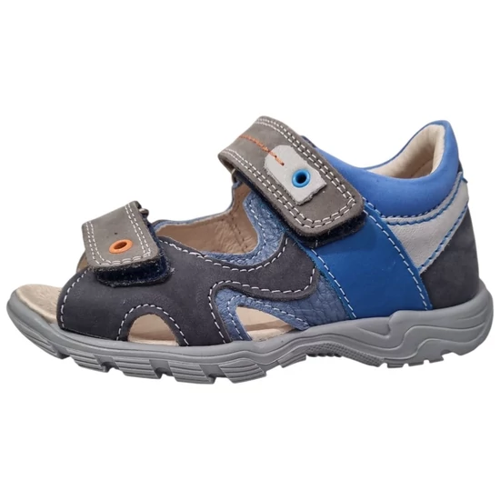 Sötétkék és szürke valódi bőr Linea fiú szandál dupla tépőzárral
