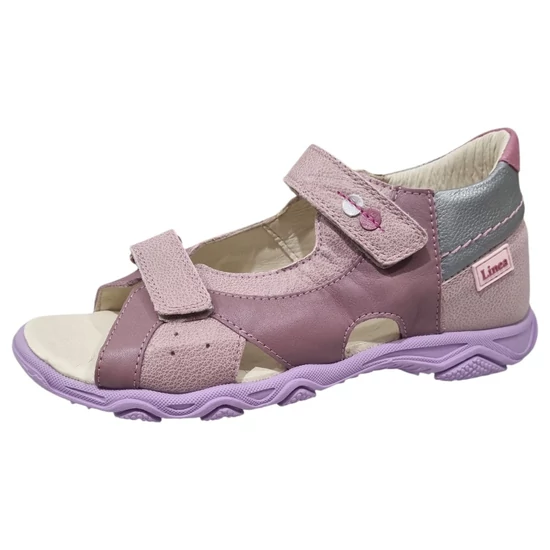 Mályva és malve színű Linea lány bőrszandál virág dísszel, 39-es méretben