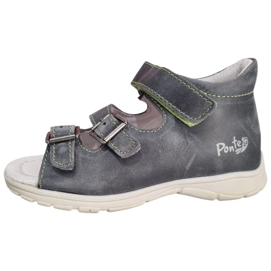 Sötétszürke Ponte20 fiú supinált szandál neon zöld varrással, három pánttal és világos gumitalppal