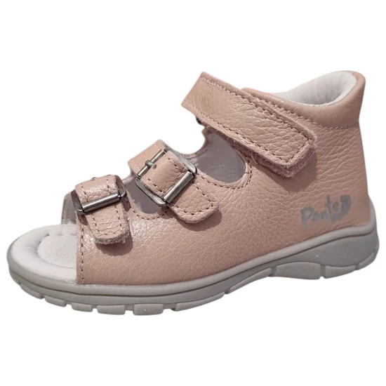 Púderrózsaszín Ponte20 kislány supinált szandál három pánttal, zárt sarokkal és világosszürke talppal