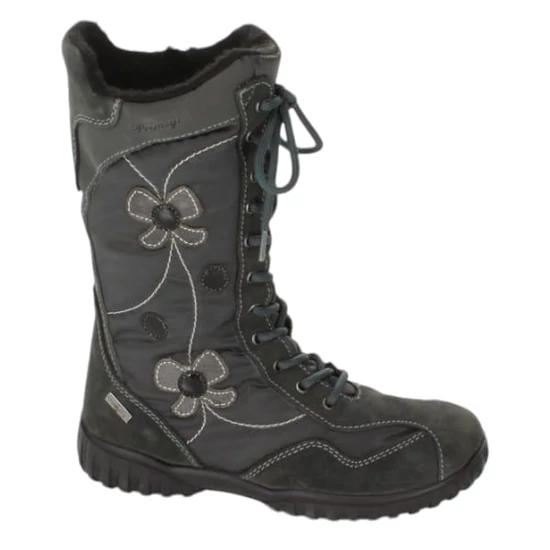 Primigi szürke téli lány csizma, magas szárú, GORE-TEX, fűzős, virágmintás