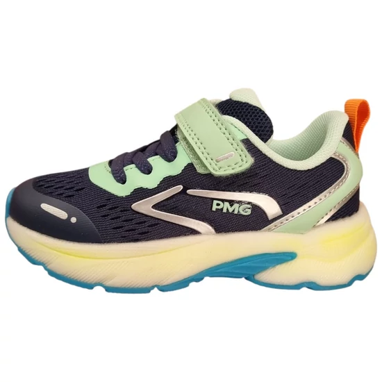 Sötétkék Primigi fiú sportcipő mentazöld tépőzárral, rugalmas fűzővel és vastag ütéscsillapító talppal
