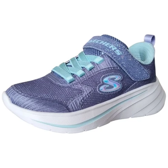 Csillogó levendula és világoskék Skechers kislány sportcipő tépőzárral és könnyű fehér talppal