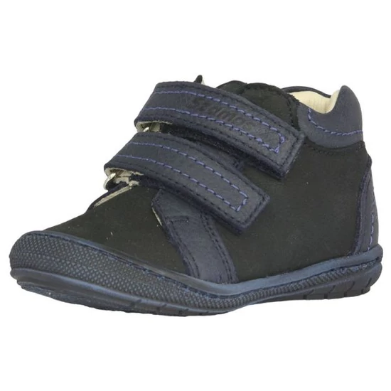 Sötétkék és fekete Szamos kisfiú első lépés bőrcipő dupla tépőzárral