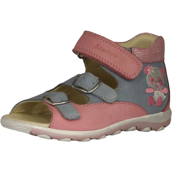 Kék és pink színű valódi bőr Szamos kislány szandál hímzett pandával 