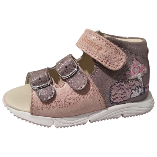 Mályvaszínű Szamos kislány szandál tépőzárral, csatokkal és hímzett sünivel a sarkán