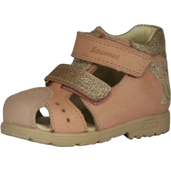 Púder-arany Szamos supinált kislány zártorrú szandál csillogó pántokkal és dupla tépőzárral
