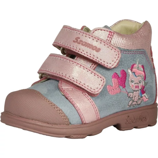 Kék-pink Szamos supinált kislány cipő hímzett unikornissal, megerősített orral és csillogó pink tépőzárakkal