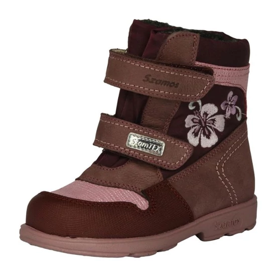 Bordó és rózsaszín Szamos supinált SzamTEX téli lány csizma virághímzéssel