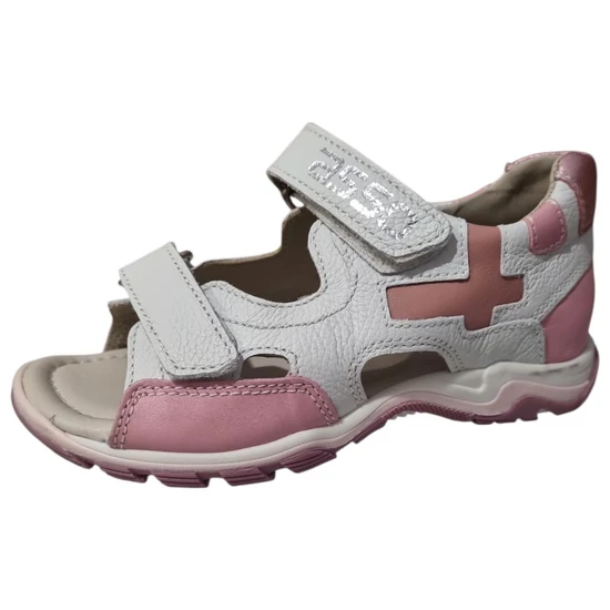 Mályva és fehér színű, valódi bőrből készült dupla tépőzáras Asso kislány szandál