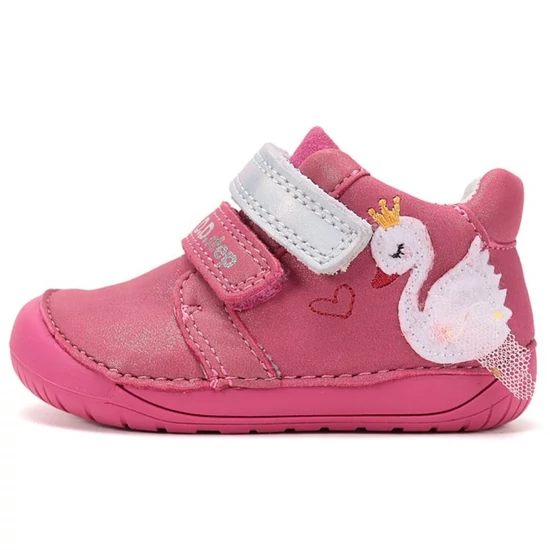 Hot pink D.D.Step barefoot kislány cipő koronás hattyú díszítéssel és csillogó tépőzárral