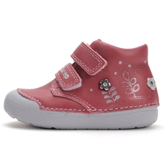 Mályva színű DDStep lány bőrcipő csillogó virágos hímzéssel