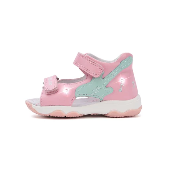 Világos rózsaszín DDStep ledes kislány szandál menta színű gitár mintával, világító talppal és dupla tépőzárral