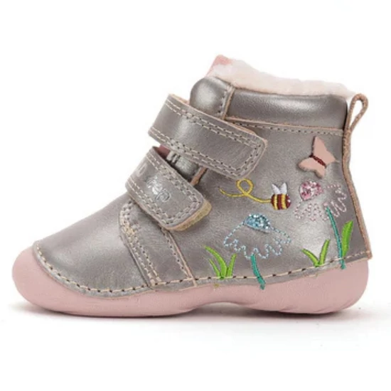 Bronz színű D.D.Step téli lány bakancs virágos hímzéssel és meleg bundás béléssel