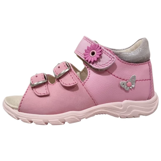 Rózsaszín Linea kislány szandál csatokkal és virágos tépőzárral, 27-es méret