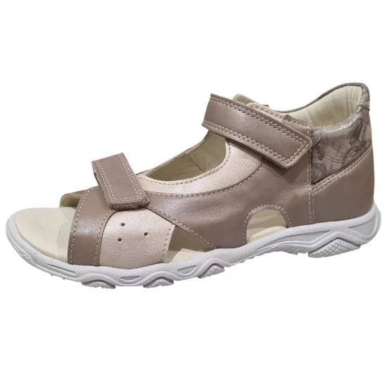 Bézs színű Linea lány bőrszandál virág dísszel, 39-es méretben