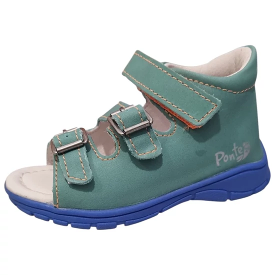 Türkizzöld Ponte20 kisfiú supinált szandál sötétkék talppal, két csattal és egy tépőzárral