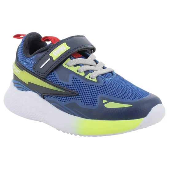 Kék és neon sárga Primigi fiú világító sportcipő tépőzárral és fehér rugalmas talppal