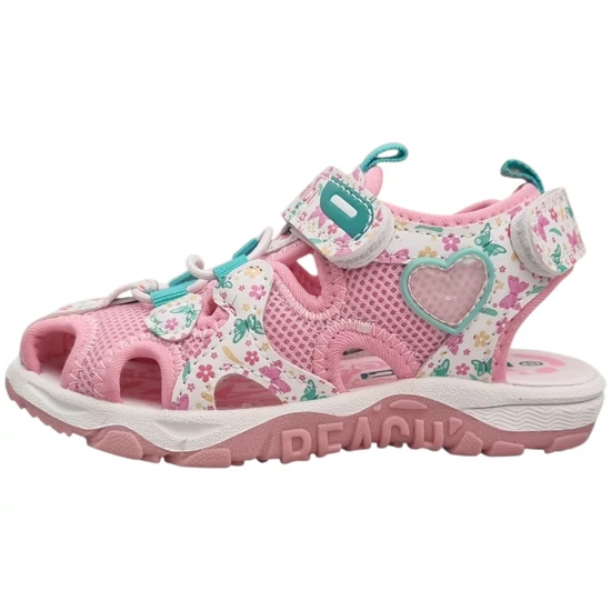 Virágos és pillangós mintájú pink Primigi kislány zárt orrú technikai szandál gumis fűzővel és tépőzárral