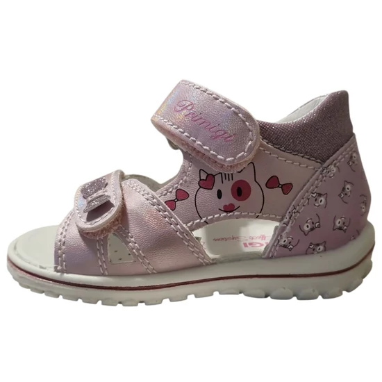 Pink gyöngyházfényű Primigi kislány szandál cicás mintával, masnival és dupla tépőzárral