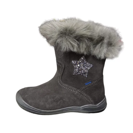 Sötétszürke Richter TEX lány velúrbőr csizma meleg műszőrme gallérral és csillogó csillaggal