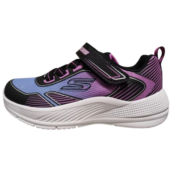 Fekete-lila színátmenetes Skechers kislány sportcipő fehér talppal, tépőzárral és csillogó díszítéssel