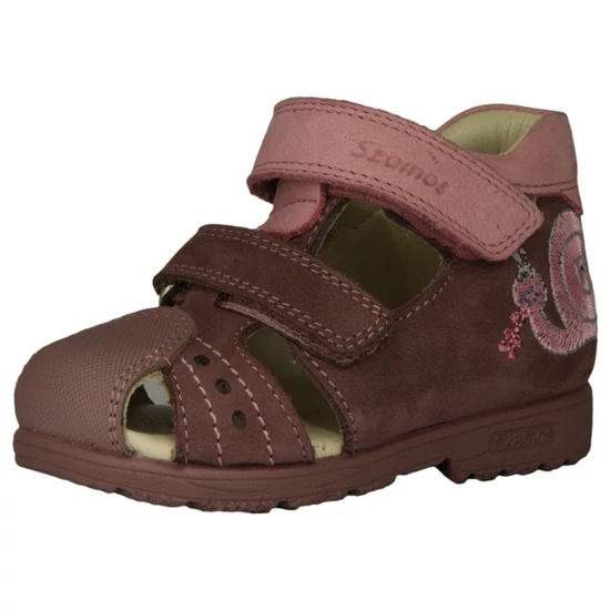 Mályva színű Szamos supinált kislány zártorrú szandál hímzett csigával és dupla tépőzárral