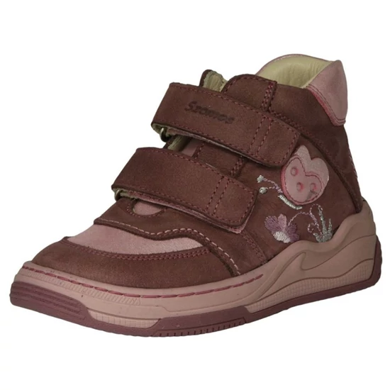 Mályva és rózsaszín Szamos lány velúrbőr cipő szív alakú pillangó dísszel