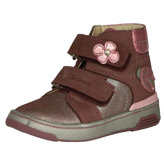 Bordó és rózsaszín Szamos lány bőrcipő virág és katica díszítéssel