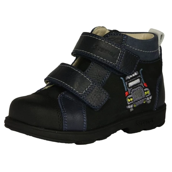 Fekete és kék Szamos supinált fiú cipő kamion hímzéssel