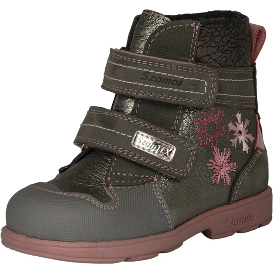 Antracit (sötétszürke) Szamos supinált SzamTEX téli lány bakancs hópehely hímzéssel