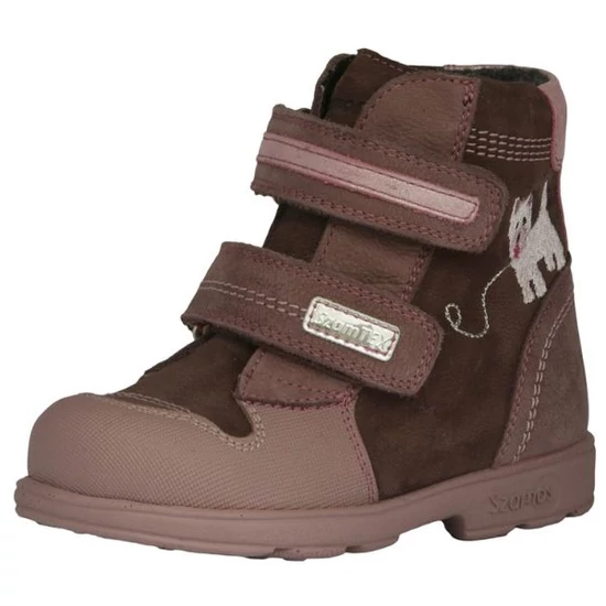 Barna és rózsaszín Szamos supinált SzamTEX téli lánybakancs kutyus hímzéssel