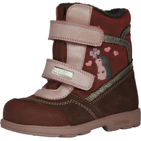 Bordó és rózsaszín Szamos supinált SzamTEX téli lány csizma süni hímzéssel