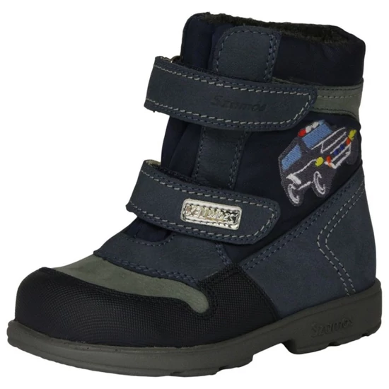 Kék Szamos supinált SzamTEX téli fiú csizma terepjáró hímzéssel és zöld varrással